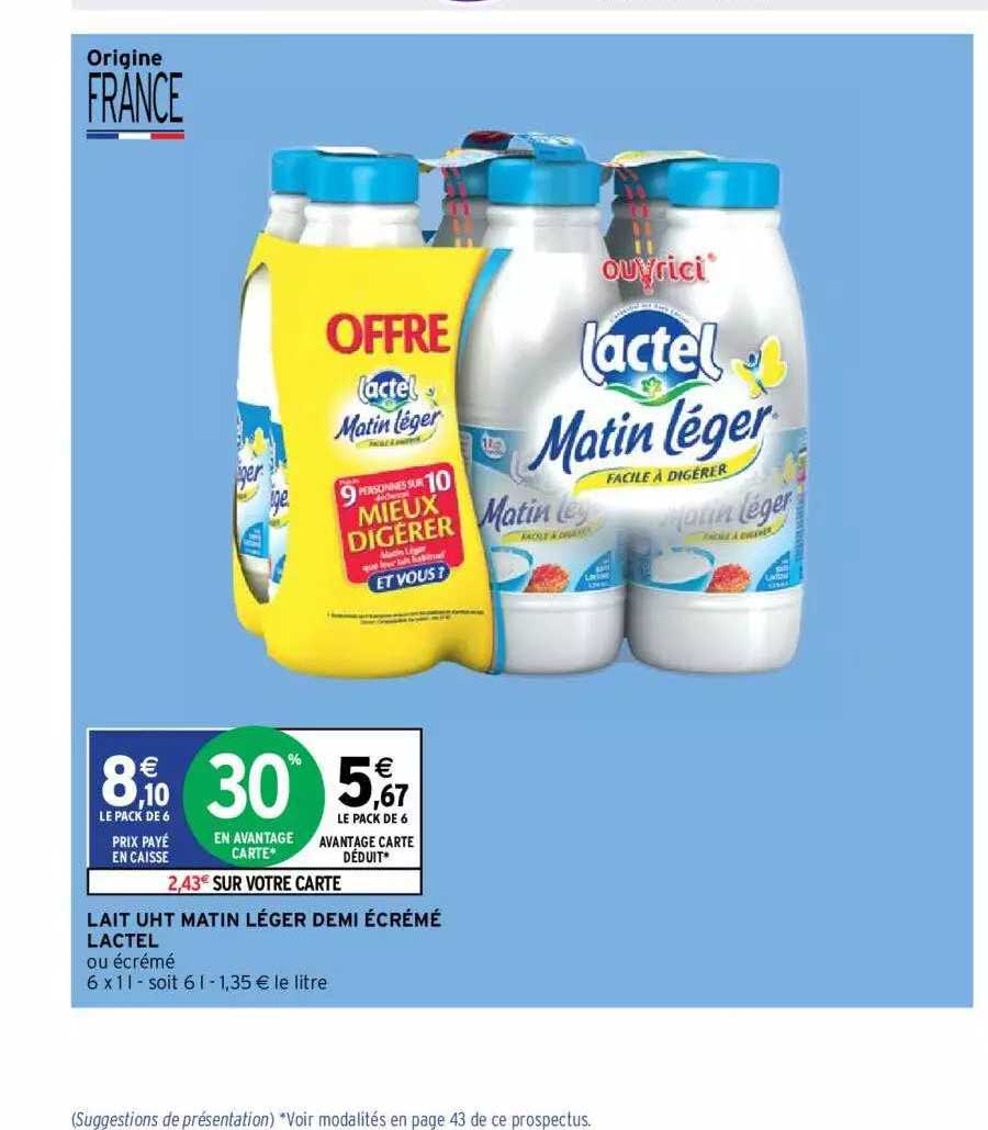 Lait Uht Matin Léger Demi écrémé Lactel