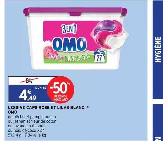 Lessive Caps Rose Et Lilas Blanc Omo