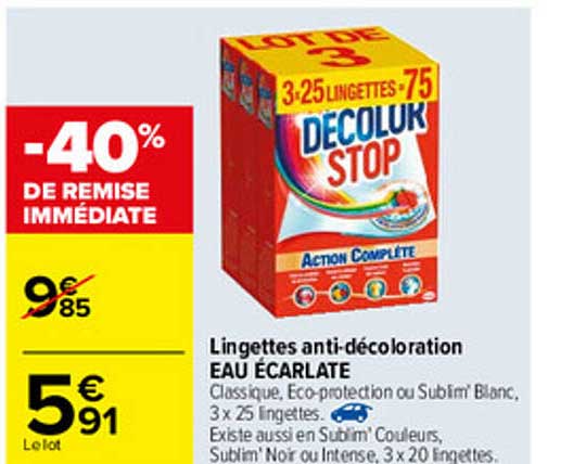 Lingettes Anti-décoloration Eau écarlate
