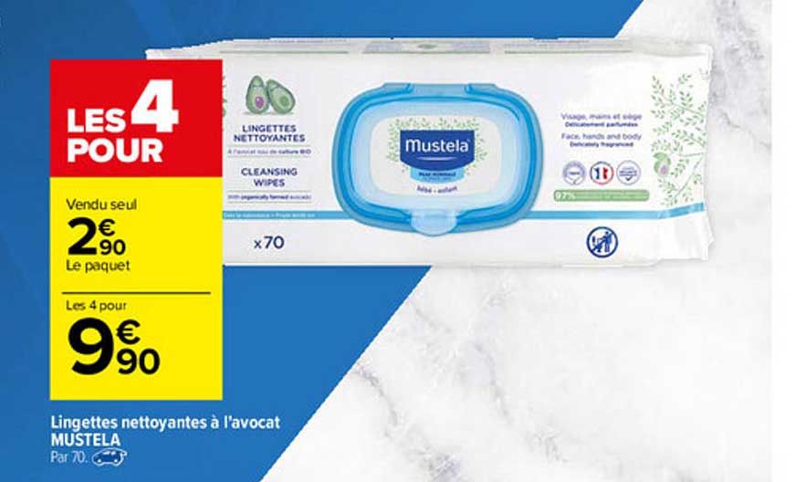 lingettes nettoyantes à l'avocat mustela