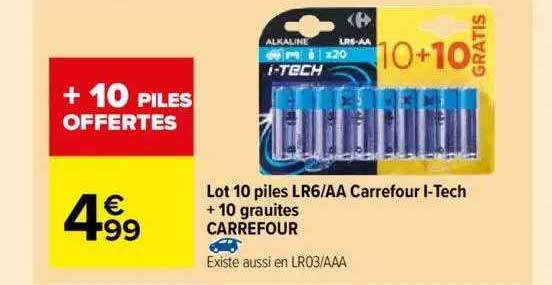 lot de piles lr6-aa carrefour i-tech + 10 grauites carrefour