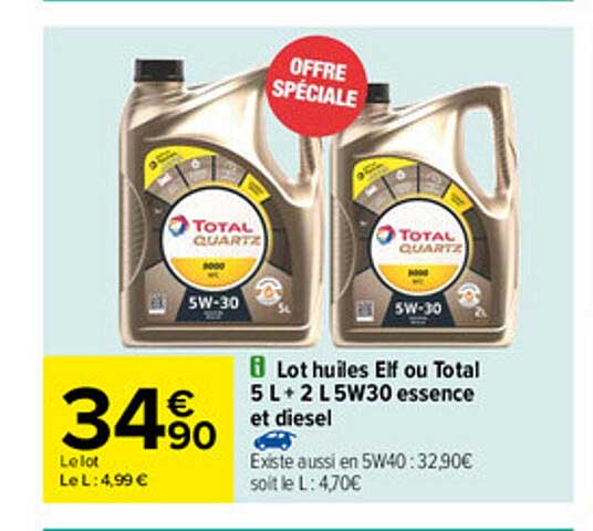 Lot Huiles Elf Ou Total 5 L + 2 L 5w30 Essence Et Diesel