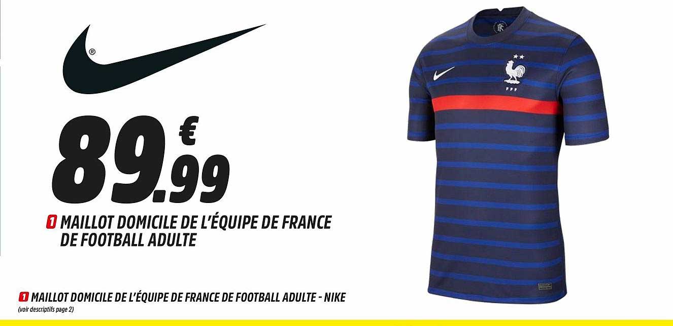 maillot domicile de l'équipe de france de football adulte