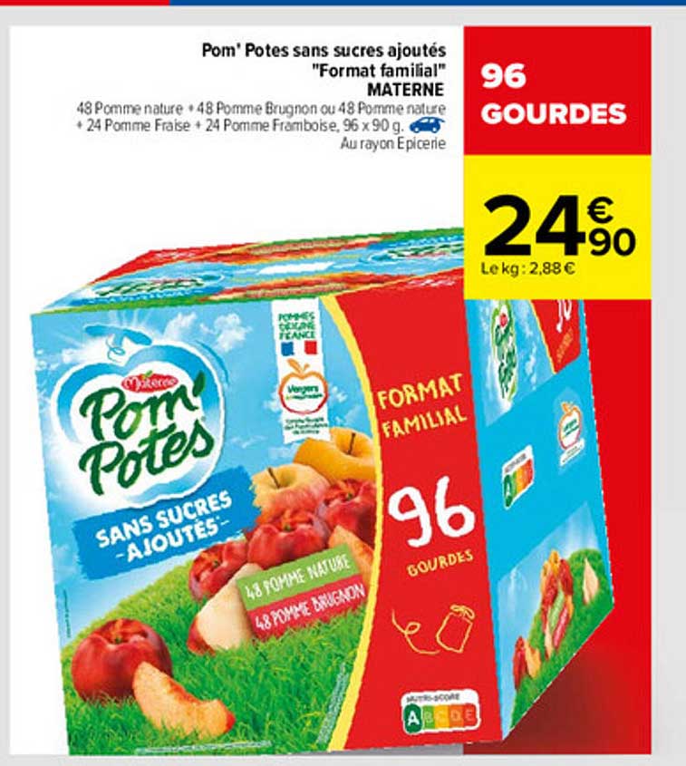 pom'potes sans sucres ajoutés "format familial" materne