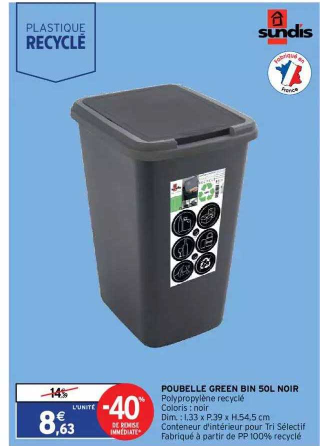 poubelle green bin 50l noir