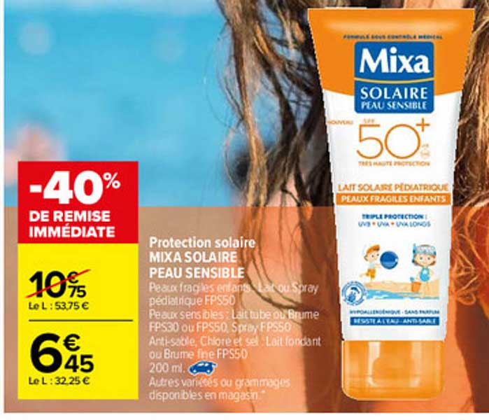 protection solaire mixa solaire peau sensible