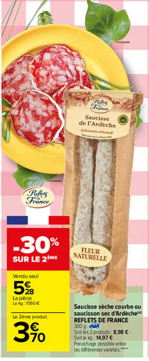 saucisse sèche courbe ou saucisson sec d'ardèche reflet de france
