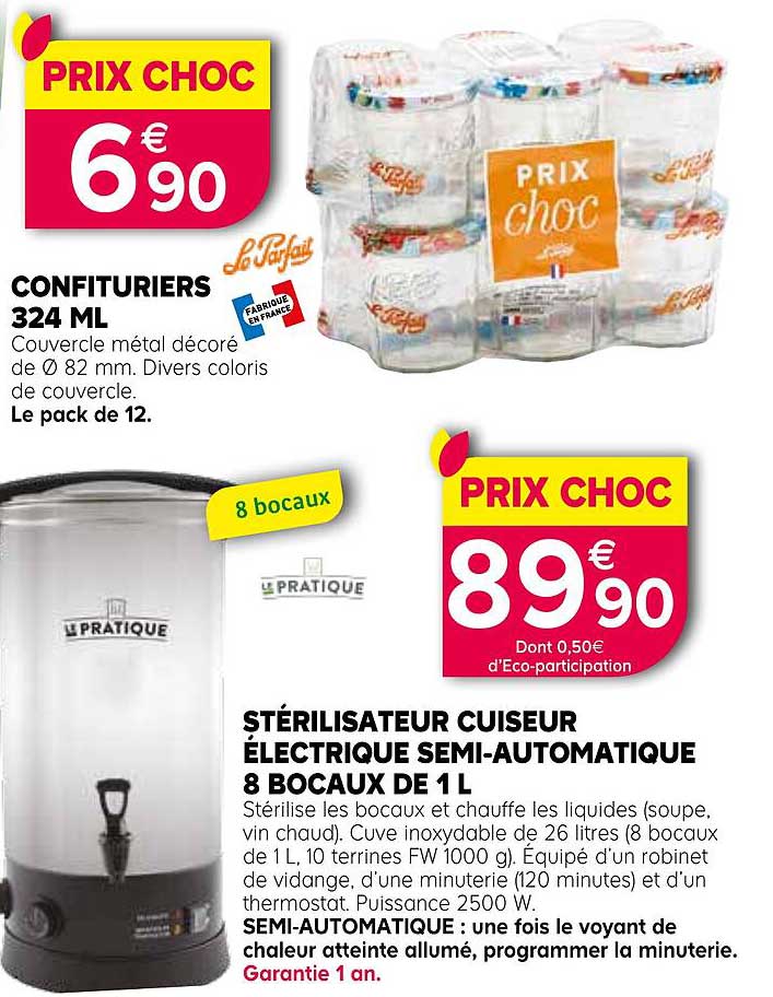 stérilisateur cuiseur électrique semi-automatique 8 bocaux de 1 l, confituriers 324 ml