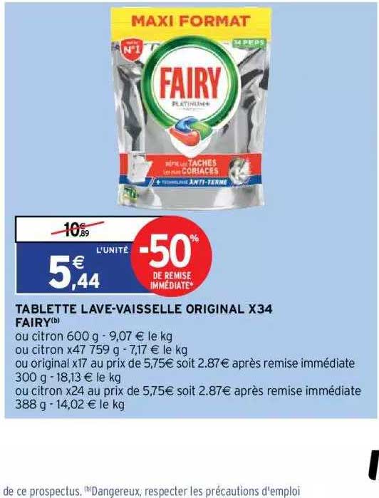 tablette lave-vaisselle original x34 fairy