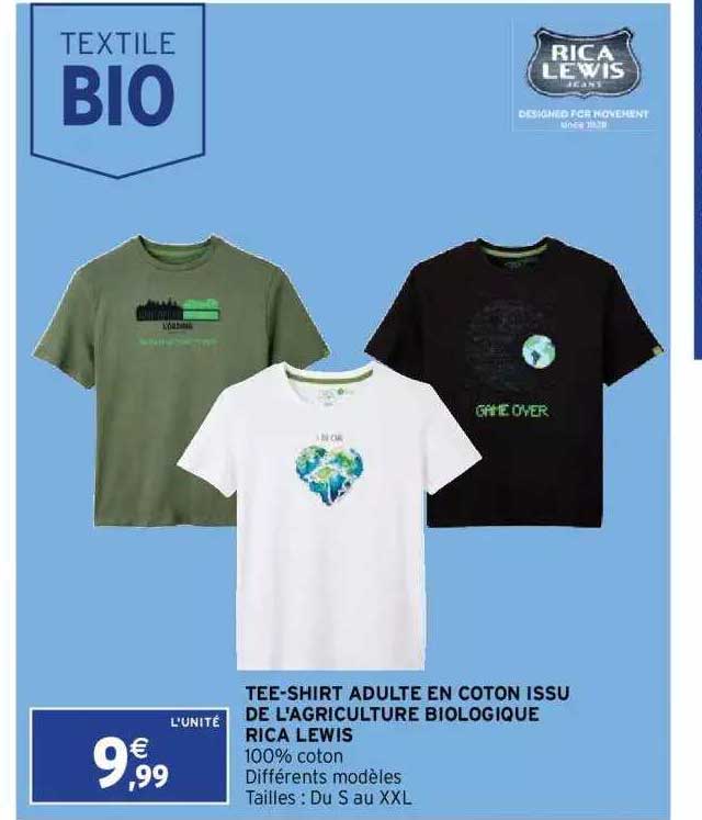 tee-shirt adulte en coton issu de l'agriculture biologique rica lewis
