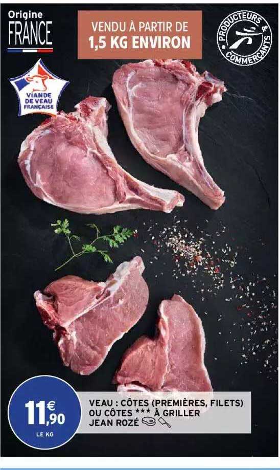 veau : côtes (premières, filets) ou côtes à griller jean rozé