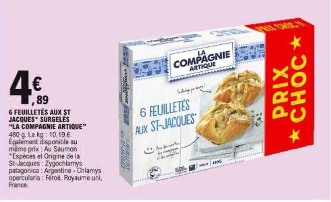 6 feuilletés aux st jacques surgelés "la compagnie artique"