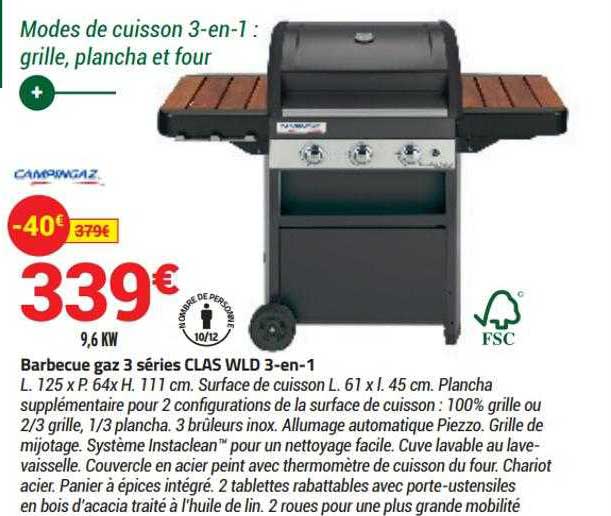 barbecue gaz 3 séries clas wld 3-en-1 campingaz