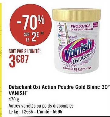 détachant oxi action poudre gold blanc 30° vanish