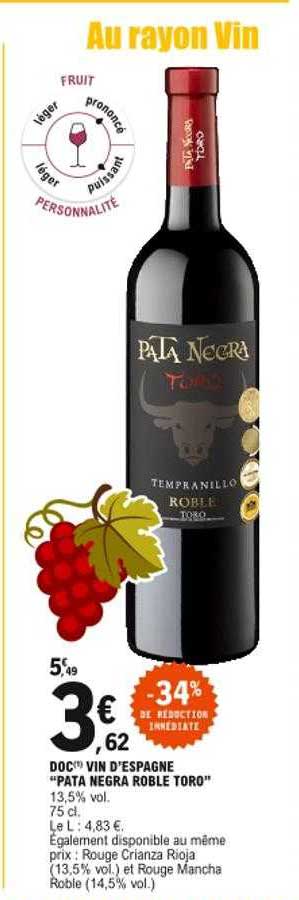 doc vin d'espagne "pata negra roble toro"