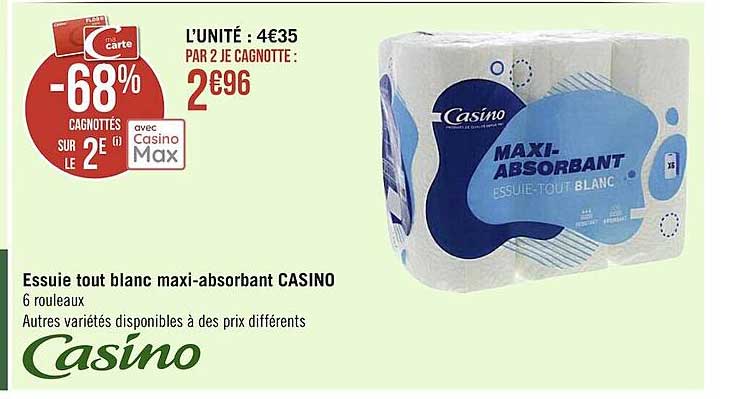 essuie tout blanc maxi-absorbant casino