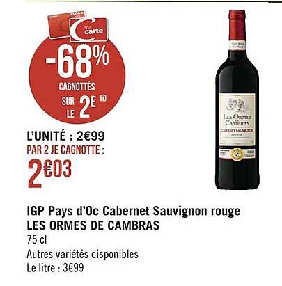 igp pays d'oc cabernet sauvignon rouge les ormes de cambras