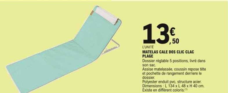 l'unité matelas cale dos clic clac plage