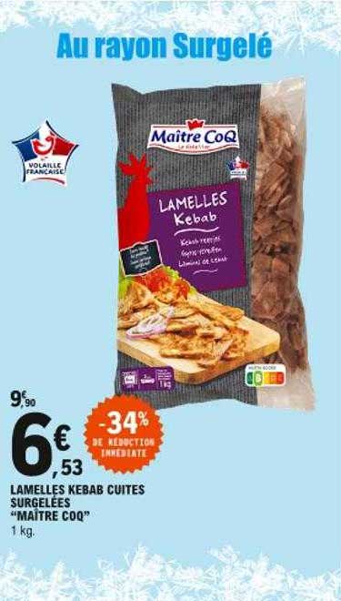 lamelles kebab cuites surgelées "maître coq"