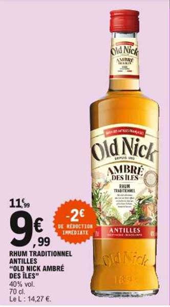 Rhum Traditionnel Antilles "old Nick Ambré Des îles"
