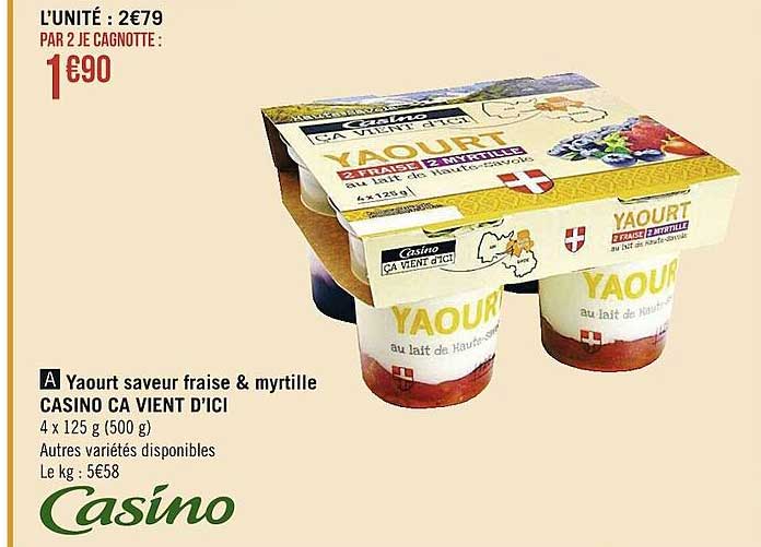 yaourt saveur fraise & myrtille casino ca vient d'ici