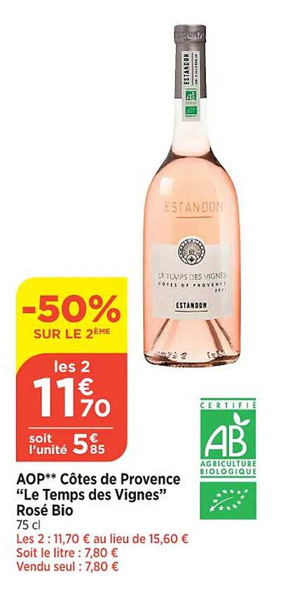 aop côtes de provence "le temps des vignes" rosé bio