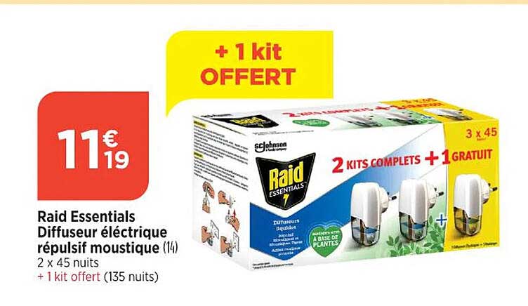 diffuseur électrique répulsif moustique raid essentials