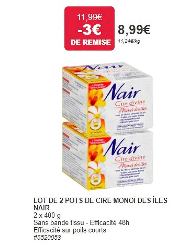 lot de 2 pots de cire monoï des îles nair