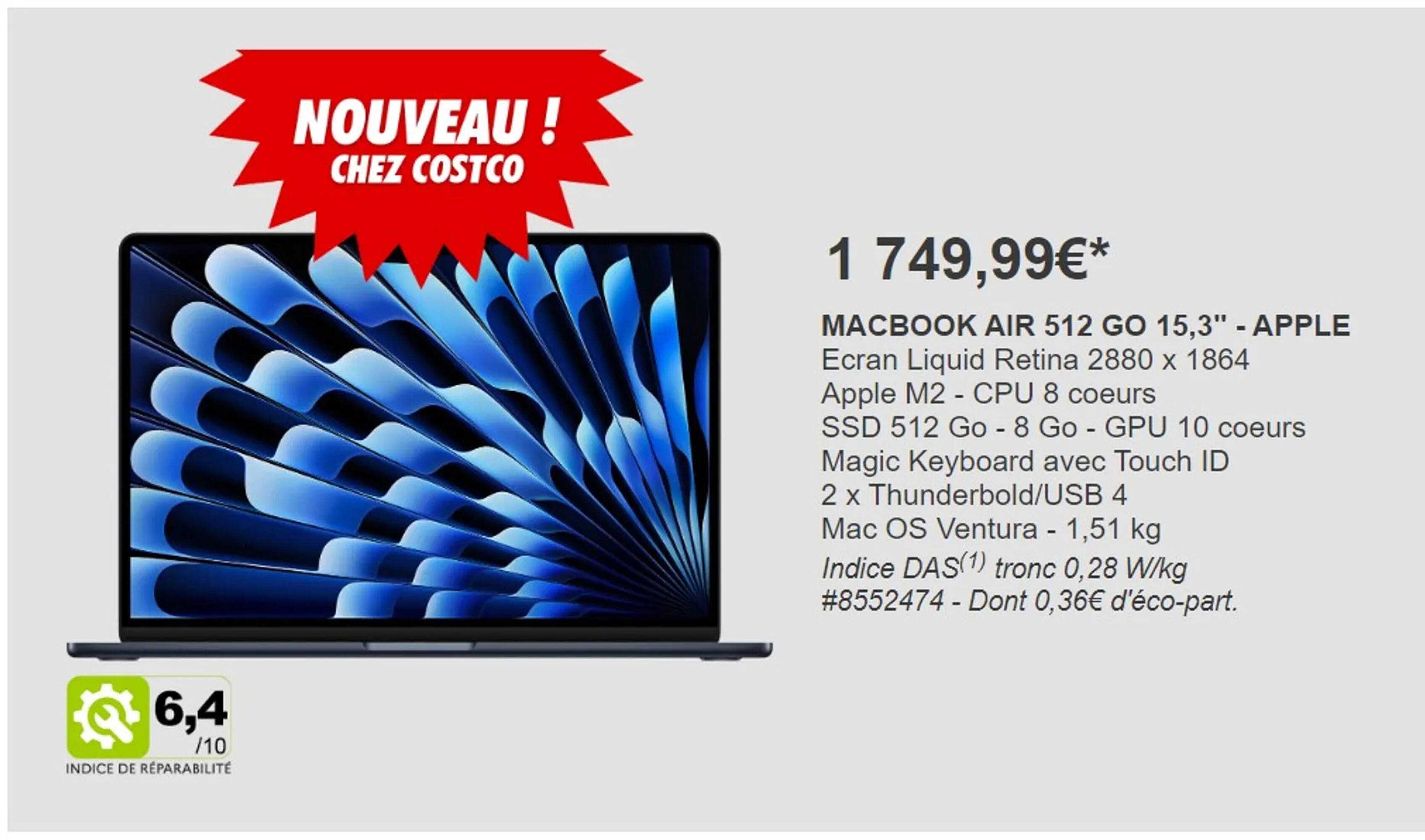 Macbook Air 512 Go 15,3" - Apple
