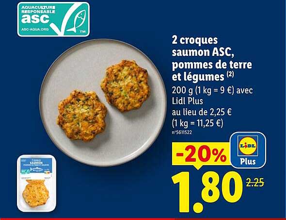 2 croques saumon ASC, pommes de terre et légumes