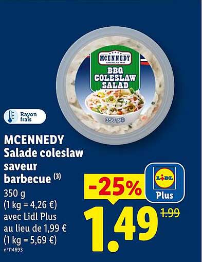 MCENNEDY Salade coleslaw saveur barbecue