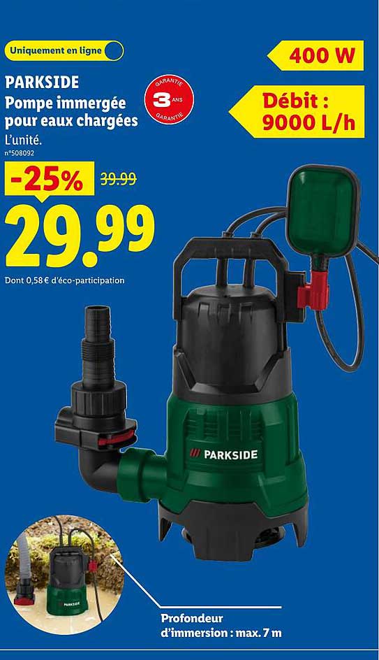 PARKSIDE Pompe immergée pour eaux chargées