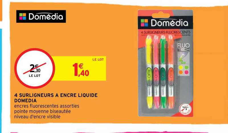 4 Surligneurs à Encre Liquide Domedia
