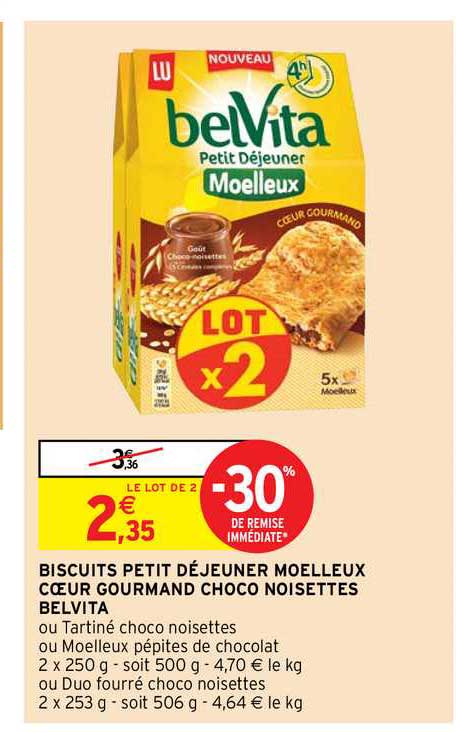 Biscuits Petit Déjeuner Moelleux Cœur Gourmand Choco Noisettes Belvita