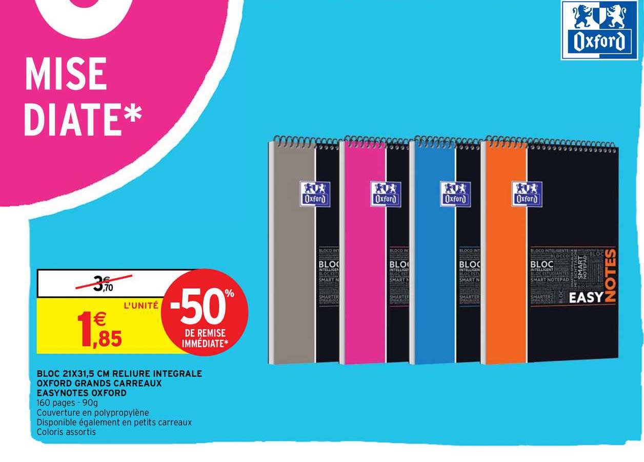 bloc 21 x 31,5 cm reliure intégrale oxford grands carreaux easynotes oxford