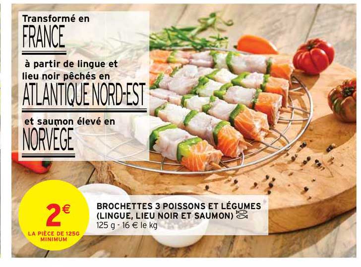 Brochettes 3 Poissons Et Légumes (lingue, Lieu Noir Et Saumon)