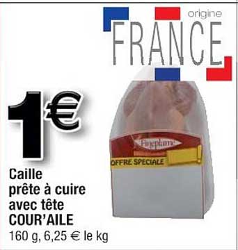 caille prête à cuire avec tête cour'aile