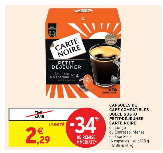 capsules de café compatibles dolce gusto petit-déjeuner carte noire