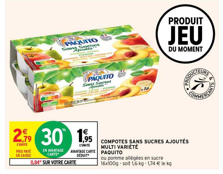 compotes sans sucres ajoutés multi variété paquito