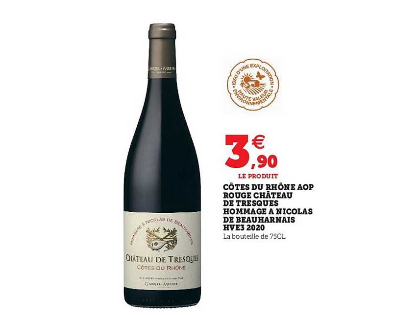 côtes du rhône aop rouge château de tresques hommage à nicolas de beauharnais hve3 2020