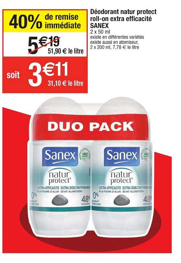 déodorant nature protect roll-on extra efficacité sanex