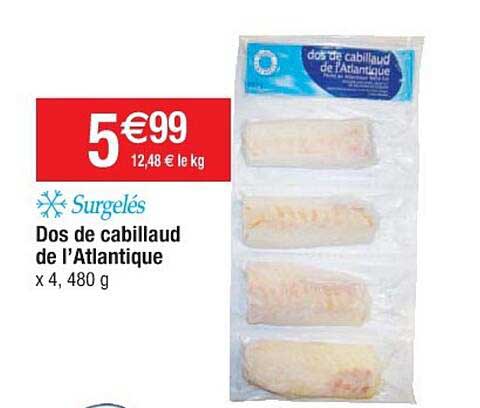 dos de cabillaud de l'atlantique