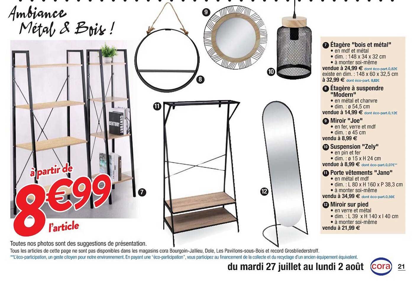 étagère "bois et métal", étagère à suspendre "modern", miroir "joe", suspension "zely", porte vêtements "jano", miroir sur pied