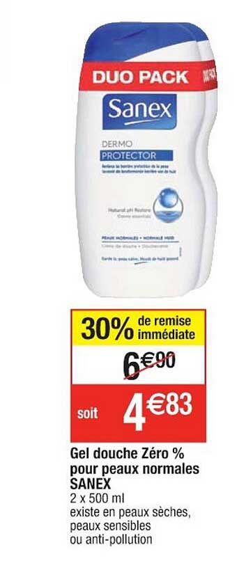 gel douche zéro % pour peaux normales sanex