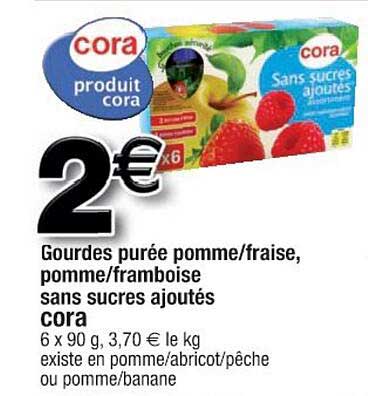 Gourdes Purée Pomme-fraise, Pomme-framboise Sans Sucres Ajoutés Cora