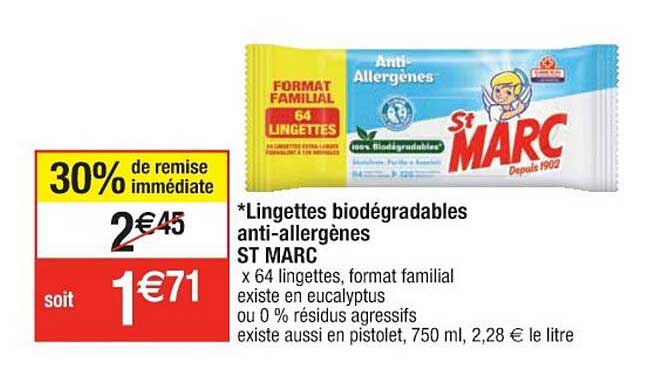 lingettes biodégradables anti-allergènes st marc