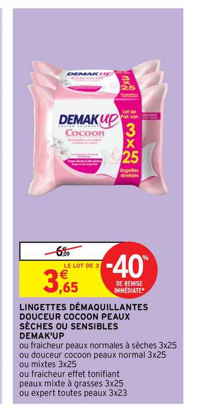 lingettes démaquillantes douceur cocoon peaux sèches ou sensibles demak'up
