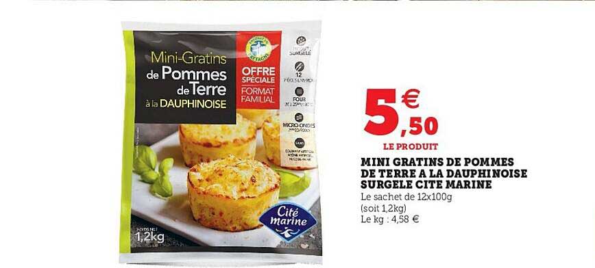mini gratins de pommes de terre à la dauphinoise surgelé cité marine