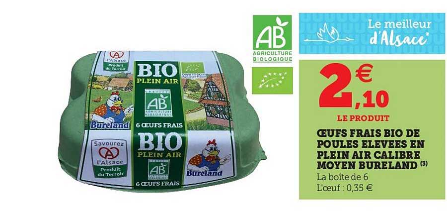 oeufs frais bio de poules élevées en plein air calibre moyen bureland