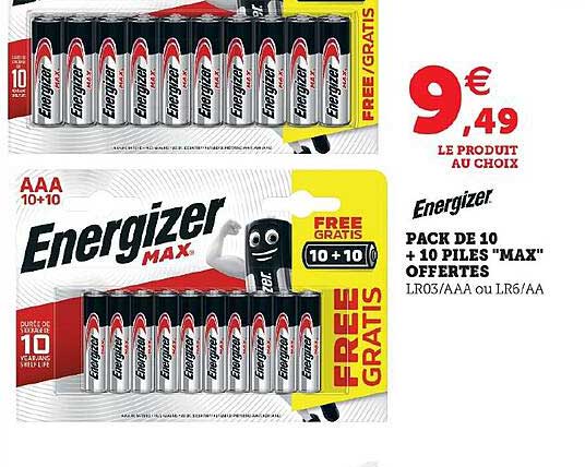 pack de 10 + 10 piles "max" offertes